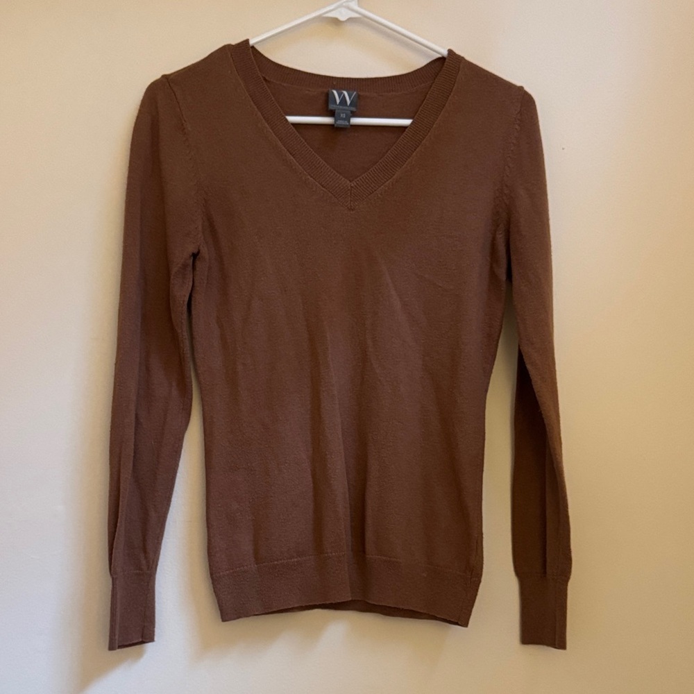 Elegant Brown V-Neck Sweater by W